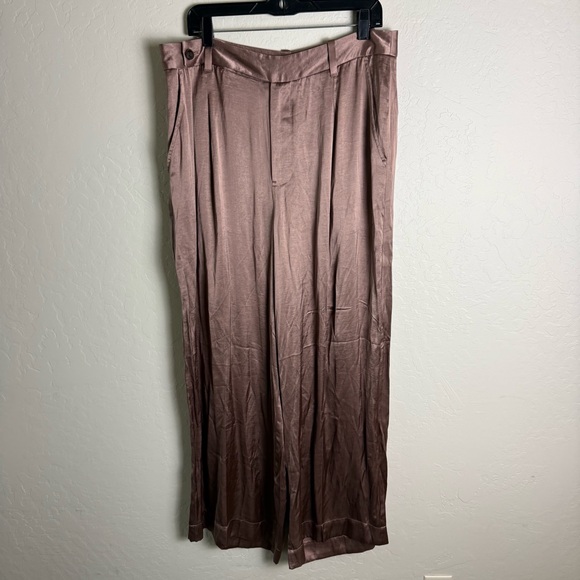 Madewell The Harlow Wide-Leg Pant in Satin Iced Mocha Brown 14 NWT NO380 - Picture 3 of 16